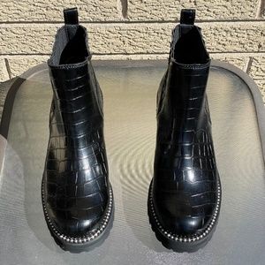 Steven by Steve Madden Gibson Studded Croco Lug Sole Booties